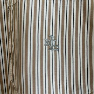 Lauren RL Vintage Striped Long Sleeve Blouse Size Large Monogram Pocket